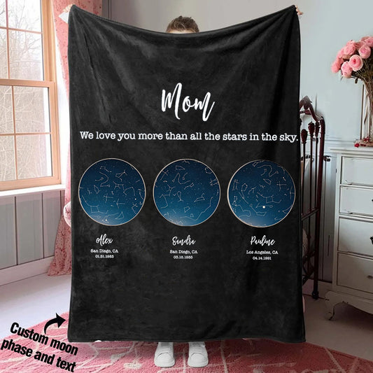Personalized Mom Star Map Blanket by Date and Location Mother's Day Gift from Daughter