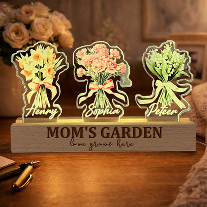 Mom's Garden Custom Birth Month Flower Bouquet Night Light with Kids Names for Mom Mother's Day Gift Ideas