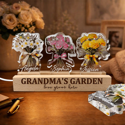 Mom's Garden Custom Birth Month Flower Bouquet Night Light with Kids Names for Mom Mother's Day Gift Ideas