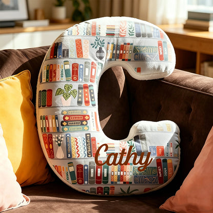 Personalized Bookish Alphabet Pillow with Custom Name, Reading Letter Throw Cushion, Gift for Book Lovers & Home Decor