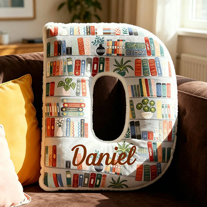 Personalized Bookish Alphabet Pillow with Custom Name, Reading Letter Throw Cushion, Gift for Book Lovers & Home Decor