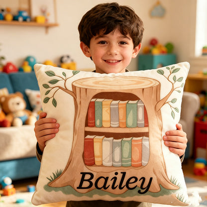 Personalized Storytime Tree Pillow with Custom Name, Cute Reading Tree Throw Cushion, Gift for Book Lovers & Kids
