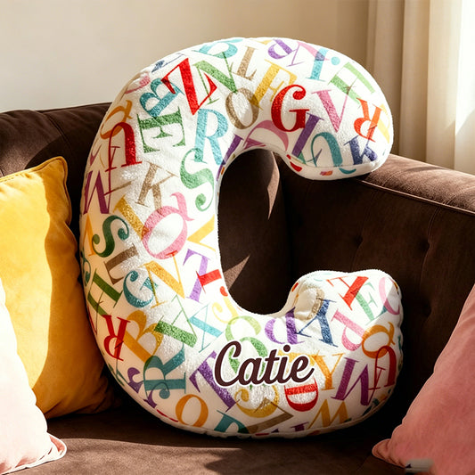 Personalized Colorful Alphabet Letter Pillow with Custom Name, Vintage Bookish Initial Bookworm Cushion, Gift for Book Lovers & Kids