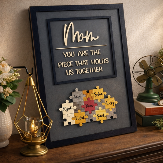 Custom Mom Puzzle Pieces Sign With Kids Names Family Keepsake Gifts for Mom Grandma Personalized Unique Mother's Day Gift Ideas