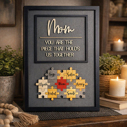 Custom Mom Puzzle Pieces Sign With Kids Names Family Keepsake Gifts for Mom Grandma Personalized Unique Mother's Day Gift Ideas