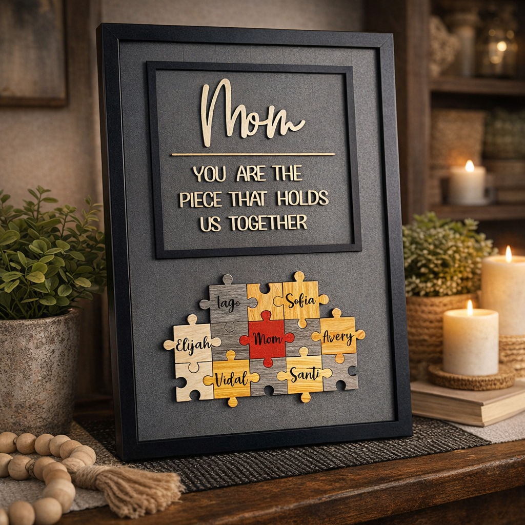 Custom Mom Puzzle Pieces Sign With Kids Names Family Keepsake Gifts for Mom Grandma Personalized Unique Mother's Day Gift Ideas