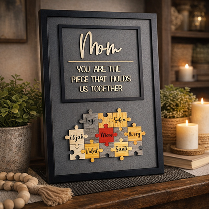 Custom Mom Puzzle Pieces Sign With Kids Names Family Keepsake Gifts for Mom Grandma Personalized Unique Mother's Day Gift Ideas