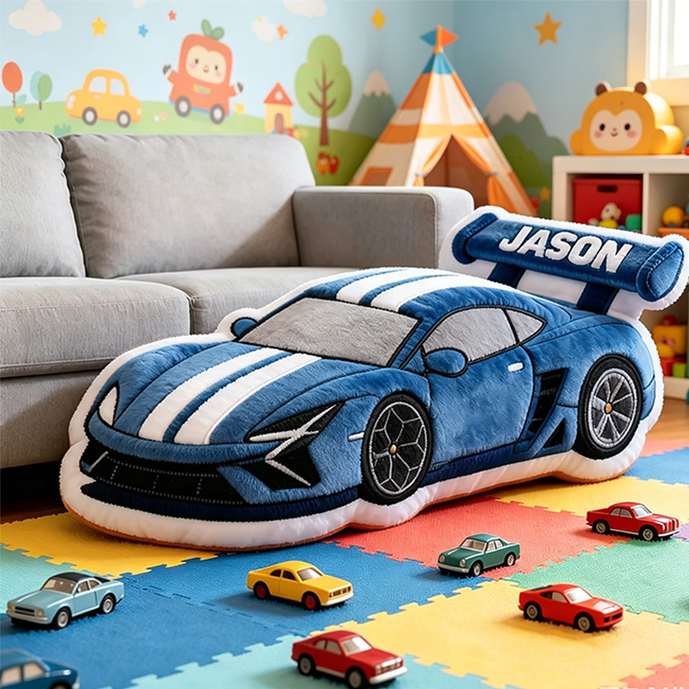 Custom Name Racing Car Pillow 3D Graphic Print Plush Cushion for Kids