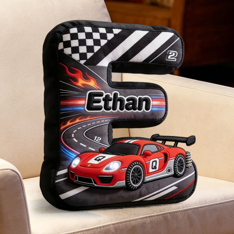 Personalized Racing Car Alphabet Pillow Custom Name Cushion Gift for Babies and Kids