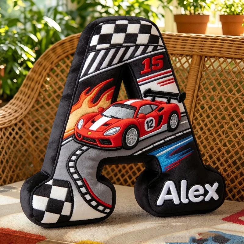 Personalized Racing Car Alphabet Pillow Custom Name Cushion Gift for Babies and Kids