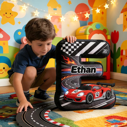 Personalized Racing Car Alphabet Pillow Custom Name Cushion Gift for Babies and Kids