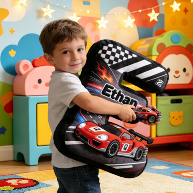 Personalized Racing Car Alphabet Pillow Custom Name Cushion Gift for Babies and Kids