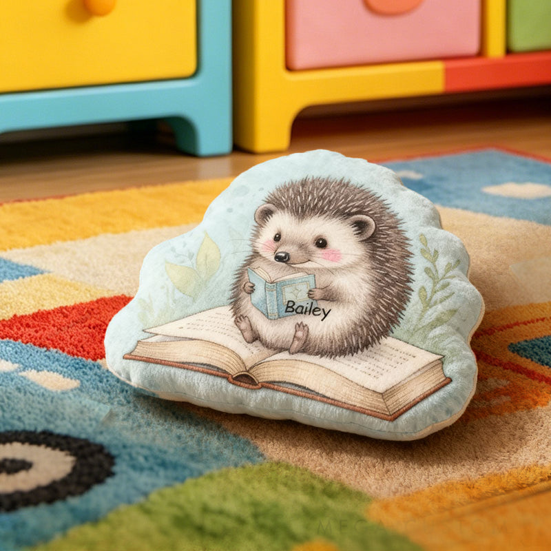 Personalized Dreamy Hedgehog Story Pillow with Custom Name, Cute Bookish Reading Cushion, Gift for Book Lovers & Kids