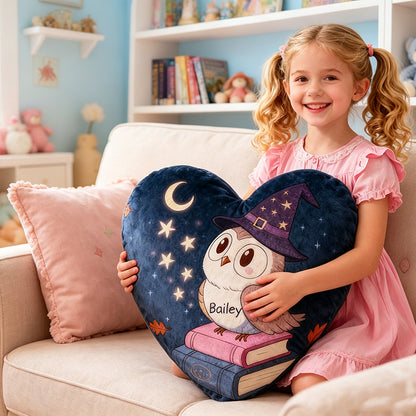 Personalized Enchanted Night Owl Pillow with Custom Name, Magical Bookish Reading Cushion, Gift for Book Lovers & Kids