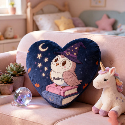 Personalized Enchanted Night Owl Pillow with Custom Name, Magical Bookish Reading Cushion, Gift for Book Lovers & Kids