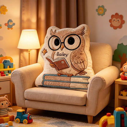 Personalized Wise Owl Book Buddy Pillow with Custom Name, Cute Reading Cushion, Gift for Book Lovers & Kids