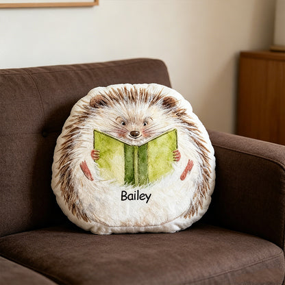 Personalized Hedgehog Reading Companion Pillow with Custom Name, Cute Bookish Cushion, Gift for Book Lovers & Kids