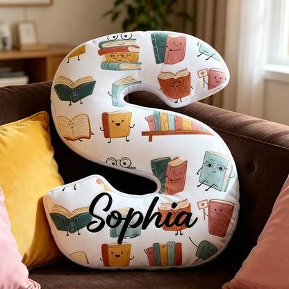 Personalized Books Letter Pillow with Custom Name, Anthropomorphic Book Design, Bookish Reading Cushion Gift for Book Lovers & Kids