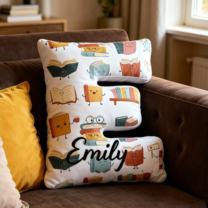 Personalized Books Letter Pillow with Custom Name, Anthropomorphic Book Design, Bookish Reading Cushion Gift for Book Lovers & Kids