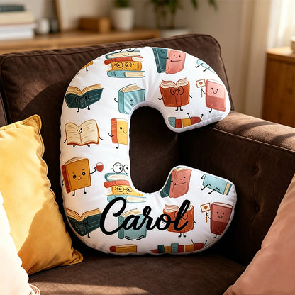 Personalized Books Letter Pillow with Custom Name, Anthropomorphic Book Design, Bookish Reading Cushion Gift for Book Lovers & Kids