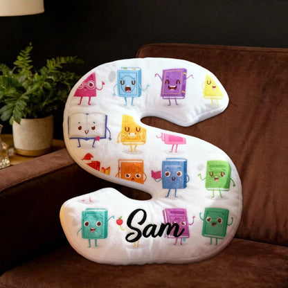 Personalized Cute Books Letter Pillow with Custom Name, Bookish Alphabet Cushion, Gift for Reading Lovers & Kids
