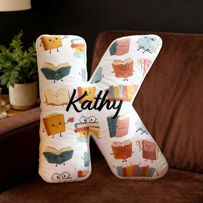 Personalized Books Letter Pillow with Custom Name, Anthropomorphic Book Design, Bookish Reading Cushion Gift for Book Lovers & Kids