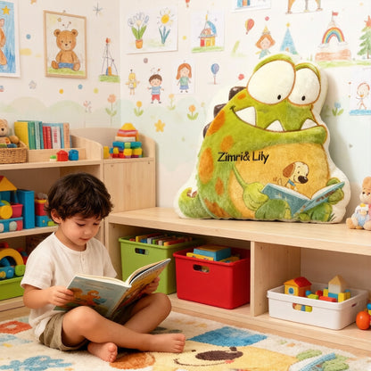Personalized Monster Tales Reading Pillow with Custom Name, Cute Monster Book Cushion, Gift for Book Lovers & Kids