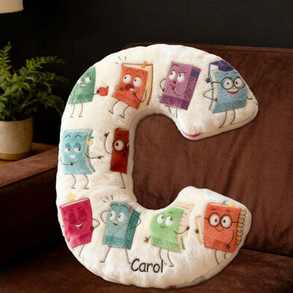 Personalized Alphabet Book Buddy Pillow with Custom Name, Bookish Reading Cushion, Gift for Book Lovers & Kids