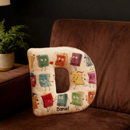 Personalized Alphabet Book Buddy Pillow with Custom Name, Bookish Reading Cushion, Gift for Book Lovers & Kids