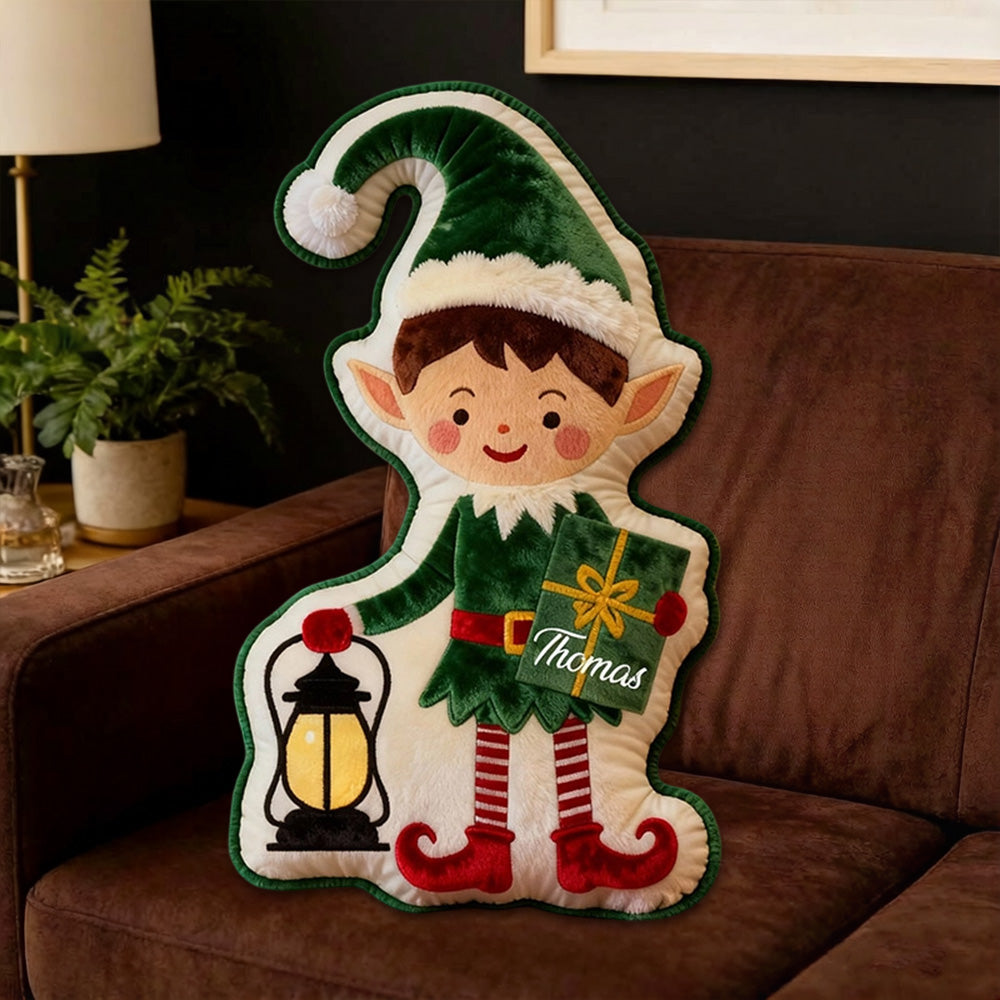 Personalized Christmas Reading Elf Pillow with Custom Name, Festive Bookish Cushion, Gift for Book Lovers & Kids