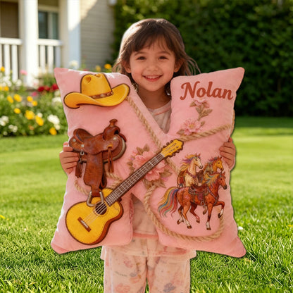 Personalized Western Cowboy Music Throw Pillow with Custom Name, Country & Guitar Design, Gift for Music Lovers, Cowgirls & Horse Riding Fans