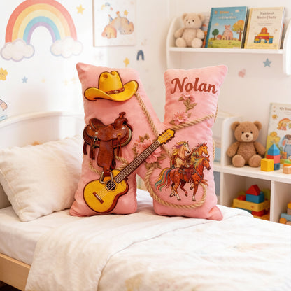 Personalized Western Cowboy Music Throw Pillow with Custom Name, Country & Guitar Design, Gift for Music Lovers, Cowgirls & Horse Riding Fans
