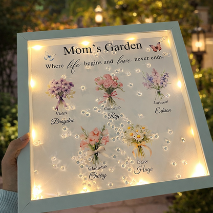 Custom Mom's Garden Birth Flower Night Light Shadow Box Frame with Kids Names Keepsake Gift for Mom Grandma Mother's Day Gifts
