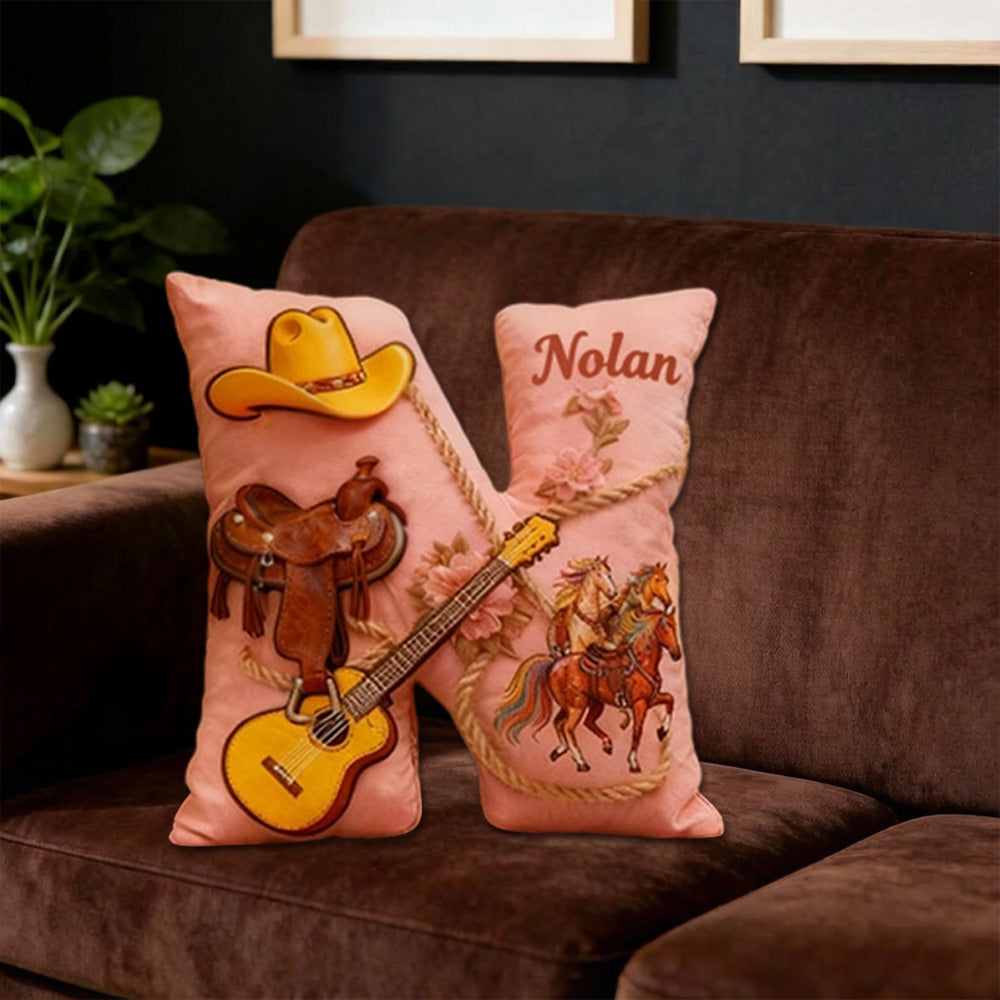 Personalized Western Cowboy Music Throw Pillow with Custom Name, Country & Guitar Design, Gift for Music Lovers, Cowgirls & Horse Riding Fans