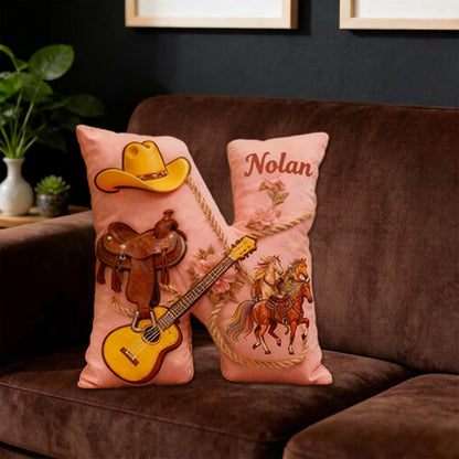 Personalized Western Cowboy Music Throw Pillow with Custom Name, Country & Guitar Design, Gift for Music Lovers, Cowgirls & Horse Riding Fans
