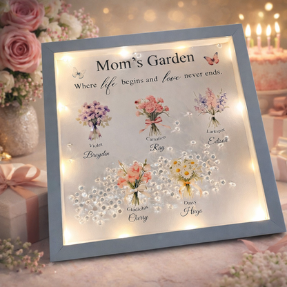 Custom Mom's Garden Birth Flower Night Light Shadow Box Frame with Kids Names Keepsake Gift for Mom Grandma Mother's Day Gifts