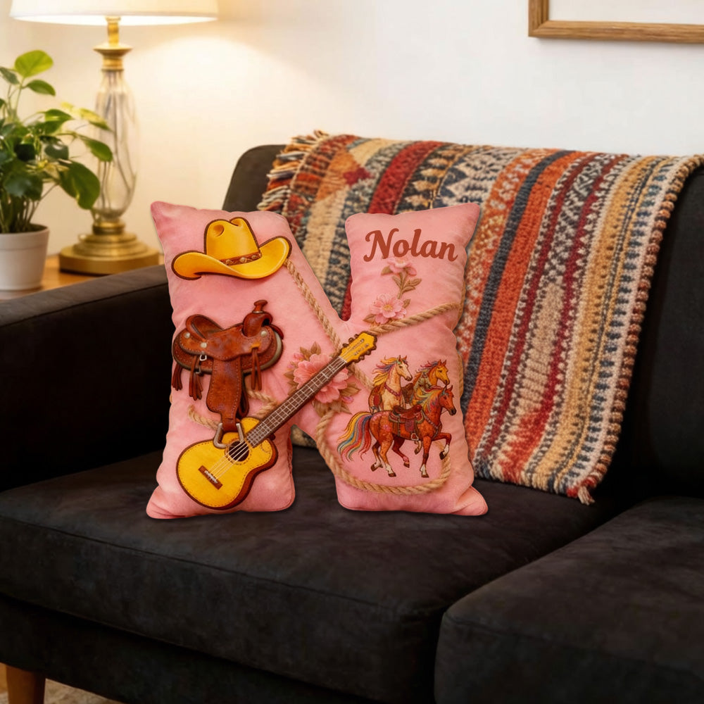Personalized Western Cowboy Music Throw Pillow with Custom Name, Country & Guitar Design, Gift for Music Lovers, Cowgirls & Horse Riding Fans