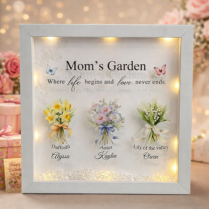 Custom Mom's Garden Birth Flower Night Light Shadow Box Frame with Kids Names Keepsake Gift for Mom Grandma Mother's Day Gifts