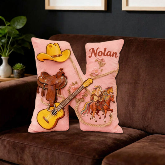 Personalized Western Cowboy Music Throw Pillow with Custom Name, Country & Guitar Design, Gift for Music Lovers, Cowgirls & Horse Riding Fans
