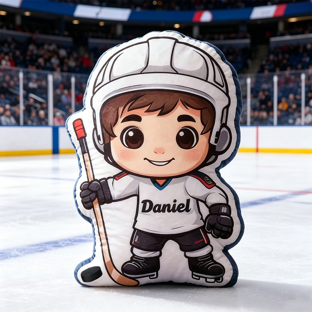 Personalized Hockey Player Pillow with Custom Name – Soft and Fun Sports Cushion for Kids and Young Hockey Fans