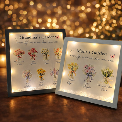 Custom Mom's Garden Birth Flower Night Light Shadow Box Frame with Kids Names Keepsake Gift for Mom Grandma Mother's Day Gifts