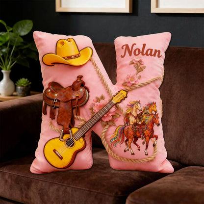 Personalized Western Cowboy Music Throw Pillow with Custom Name, Country & Guitar Design, Gift for Music Lovers, Cowgirls & Horse Riding Fans