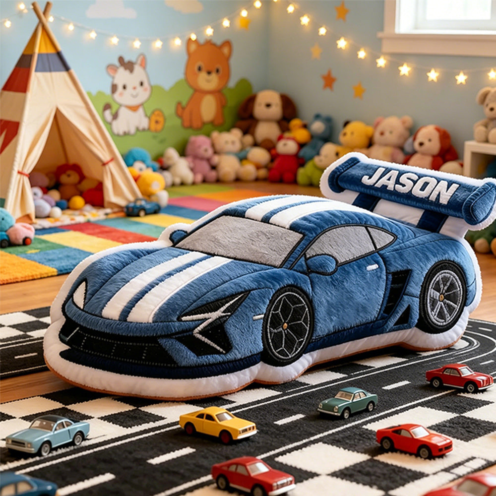 Custom Name Racing Car Pillow 3D Graphic Print Plush Cushion for Kids