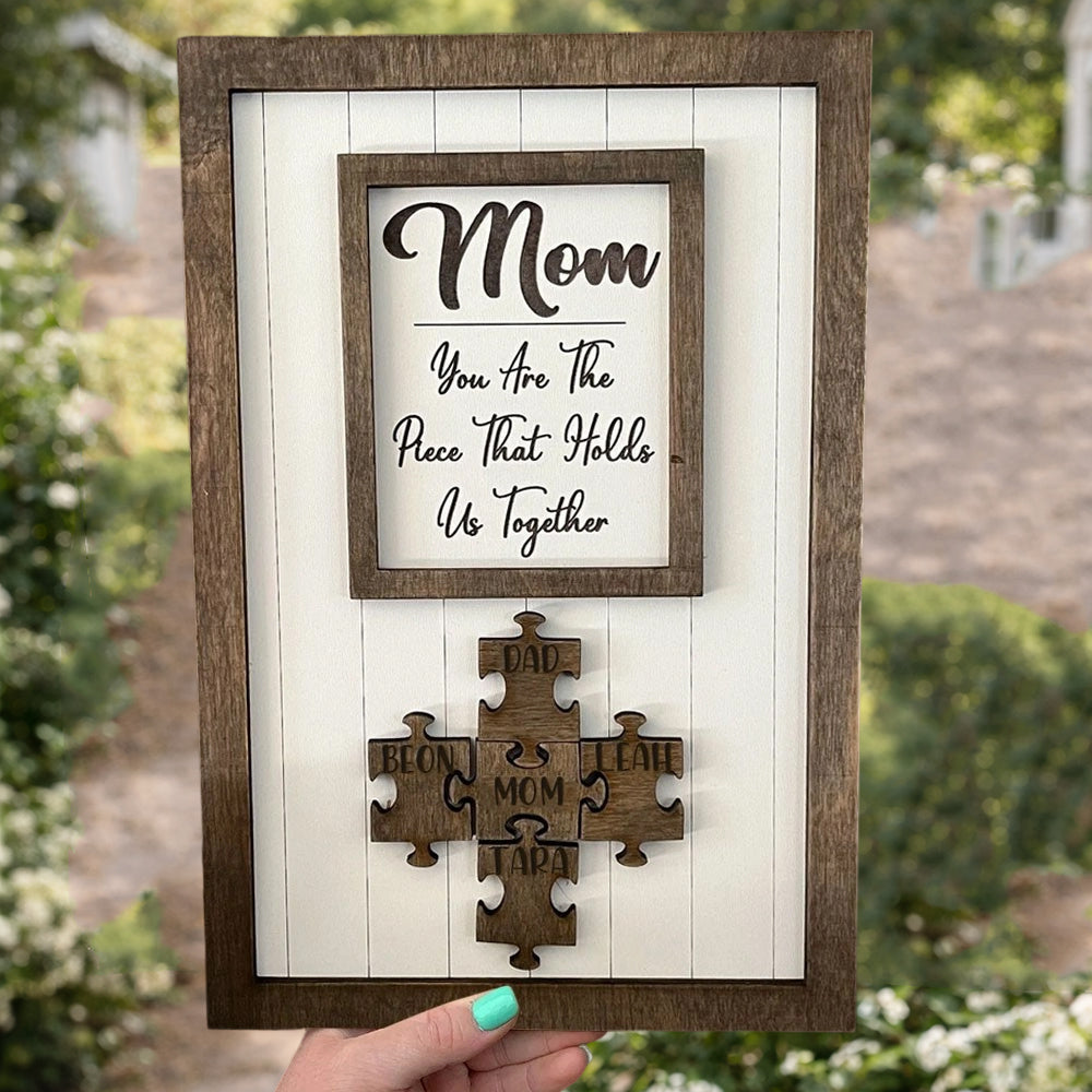 Personalized Wooden Puzzle Piece Sign With Kids Names Unique Family Gift For Mom Grandma Mother's Day Gift Ideas