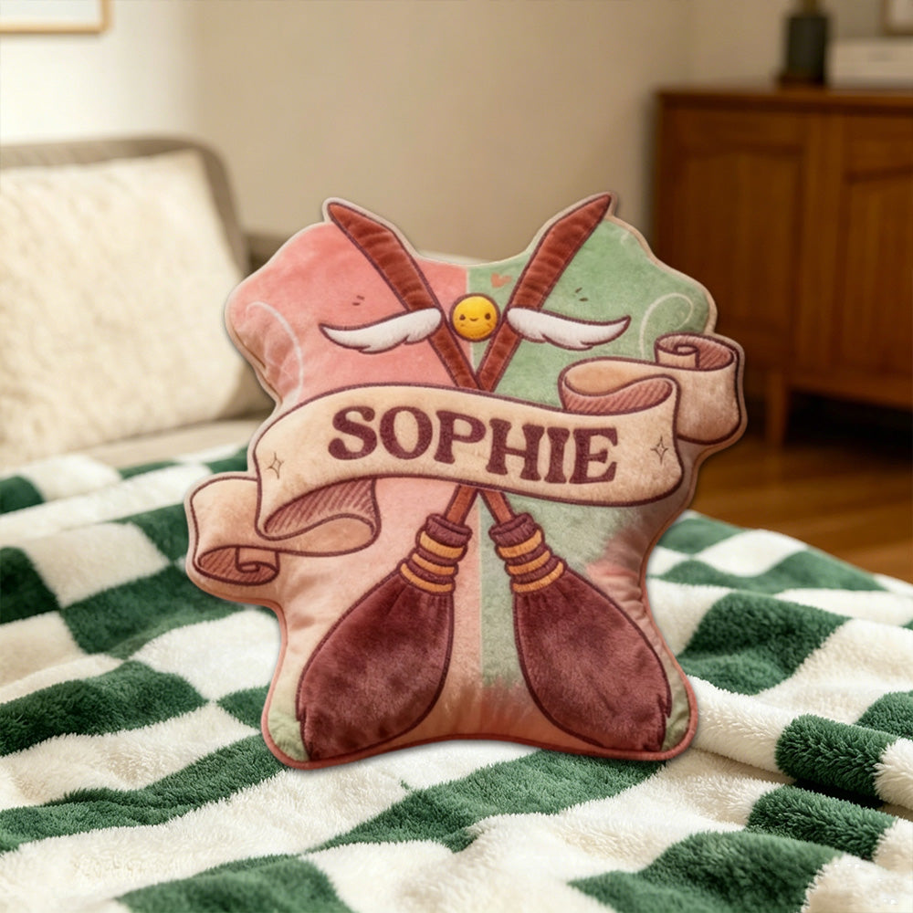 Personalized Magic Sweep Throw Pillow with Custom Name, Bookish Fantasy Cushion, Gift for Book Lovers & Kids