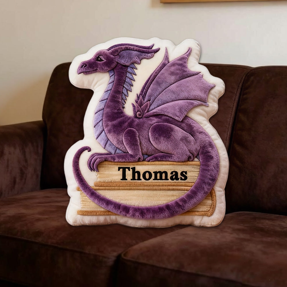Personalized Dragon Book Pillow with Custom Name, Fantasy Reading Cushion, Christmas Gift for Book Lovers & Kids