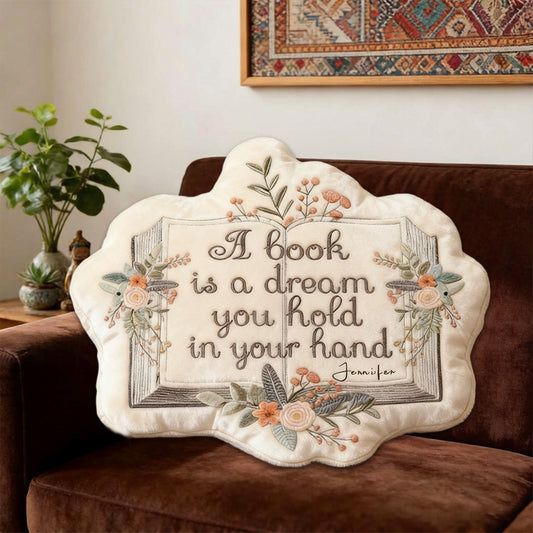 Personalized Funny Book Pillow with Custom Name, “A Book is a Dream” Reading Cushion, Christmas Gift for Book Lovers & Kids
