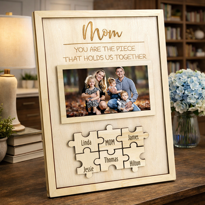 Personalized Family Photo Wooden Puzzle Piece Frame With Kids Names Birthday Keepksake Gift for Mom Grandma Unique Mother's Day Gift Ideas