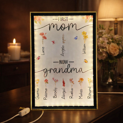 Personalized First Mom Now Grandma Birth Flower Lamp with Kids Names Mother's Day Gift