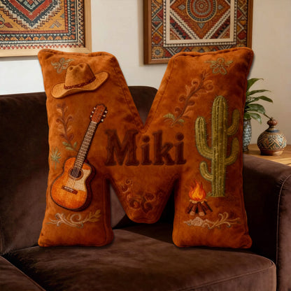 Personalized Cowboy Hat & Guitar Music Throw Pillow with Custom Name, Western Country Cushion, Gift for Music Lovers, Cowgirls & Cowboys